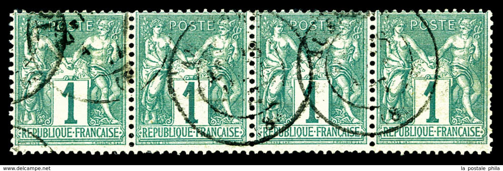 O N°61, 1c Vert, Bande De Quatre Horizontale, TB  Qualité: O  Cote: 530 Euros - 1876-1878 Sage (Type I)