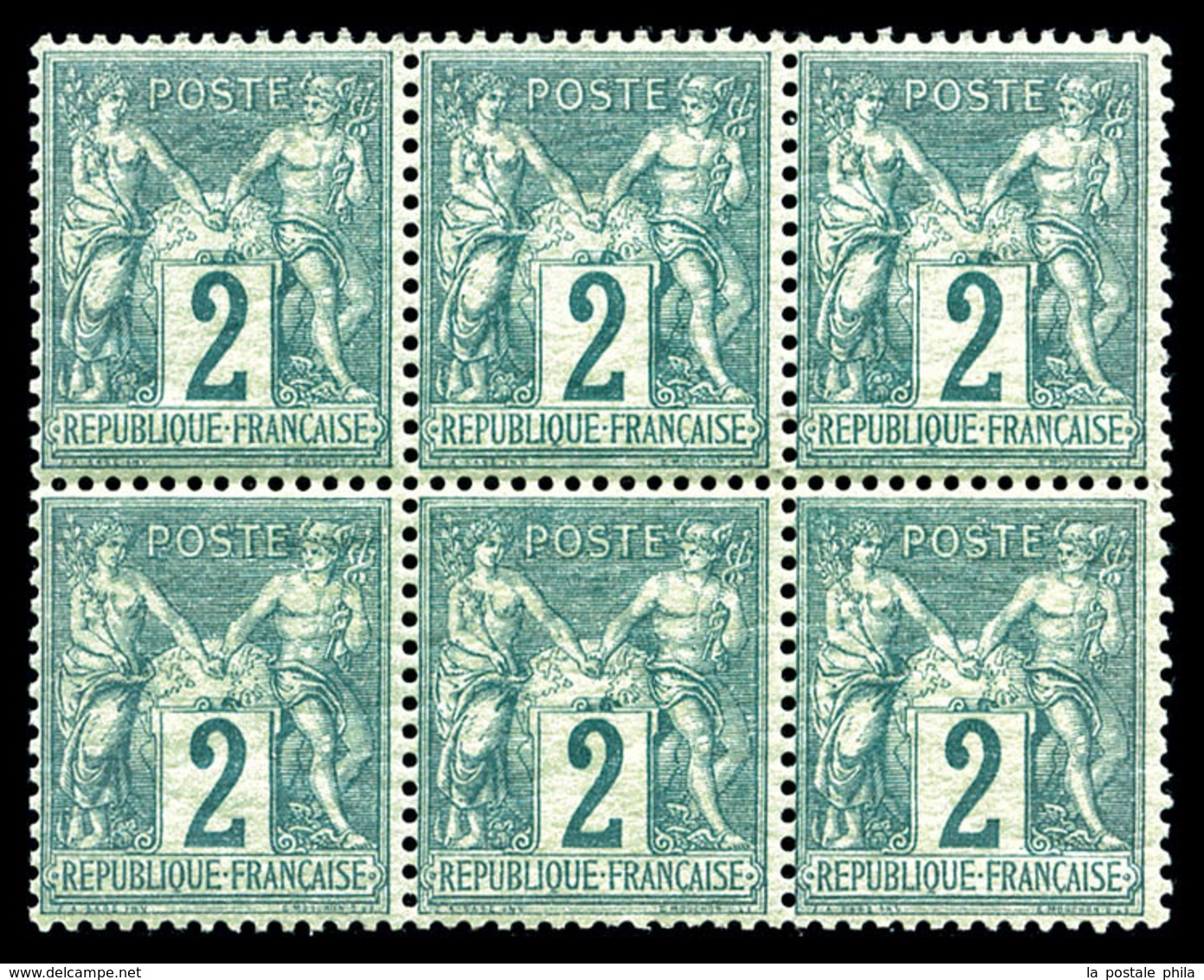 ** N°62, 2c Vert Type I En Bloc De Six Exemplaires (1ex*), Fraîcheur Postale, Très Bon Centrage. SUPERBE. R.R.R (signé S - 1876-1878 Sage (Type I)