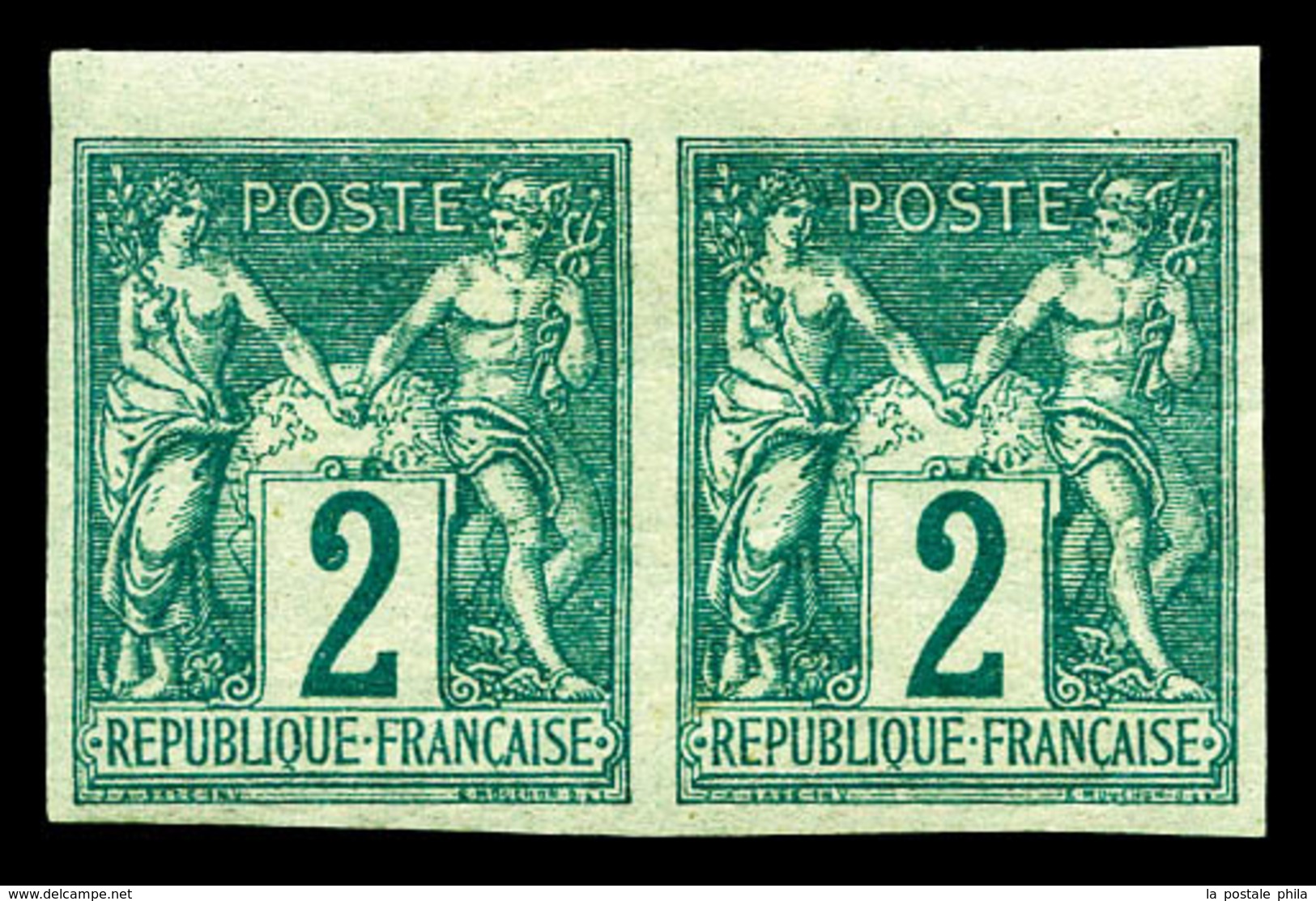 * N°62a, 2c Vert Type I Non Dentelé En Paire Horizontale Petit Bdf, Fraîcheur Postale, SUP. R.R (certificat)   Qualité:  - 1876-1878 Sage (Type I)