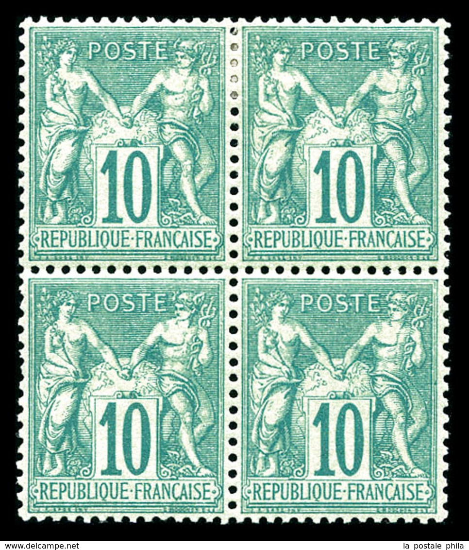 ** N°65, 10c Vert Type I En Bloc De Quatre (2ex*), Fraîcheur Postale, Centrage Parfait. SUPERBE. R.R.R. (certificats)  Q - 1876-1878 Sage (Type I)