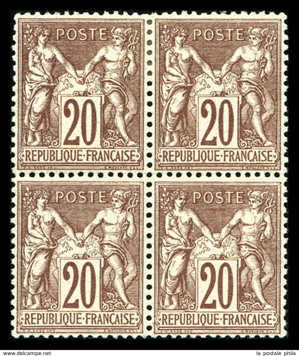 ** N°67, 20c Brun-lilas En Bloc De Quatre (2ex*), Fraîcheur Postale, Très Bon Centrage. SUPERBE. R.R. (signé Brun/certif - 1876-1878 Sage (Type I)