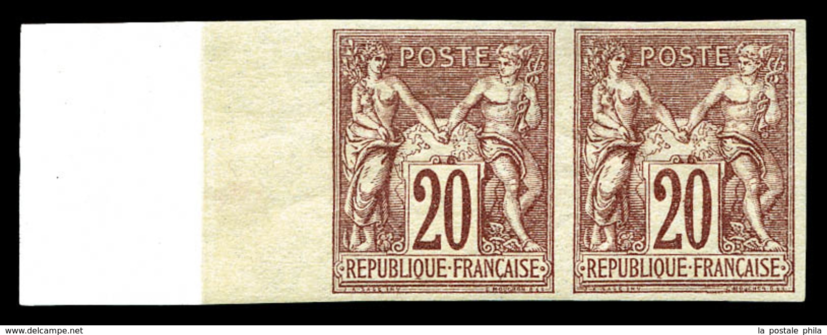 ** N°67a, 20c Brun-lilas Type I Non Dentelé En Paire (1ex*), Bord De Feuille Intégral Avec Fond De Sûreté, Fraîcheur Pos - 1876-1878 Sage (Type I)