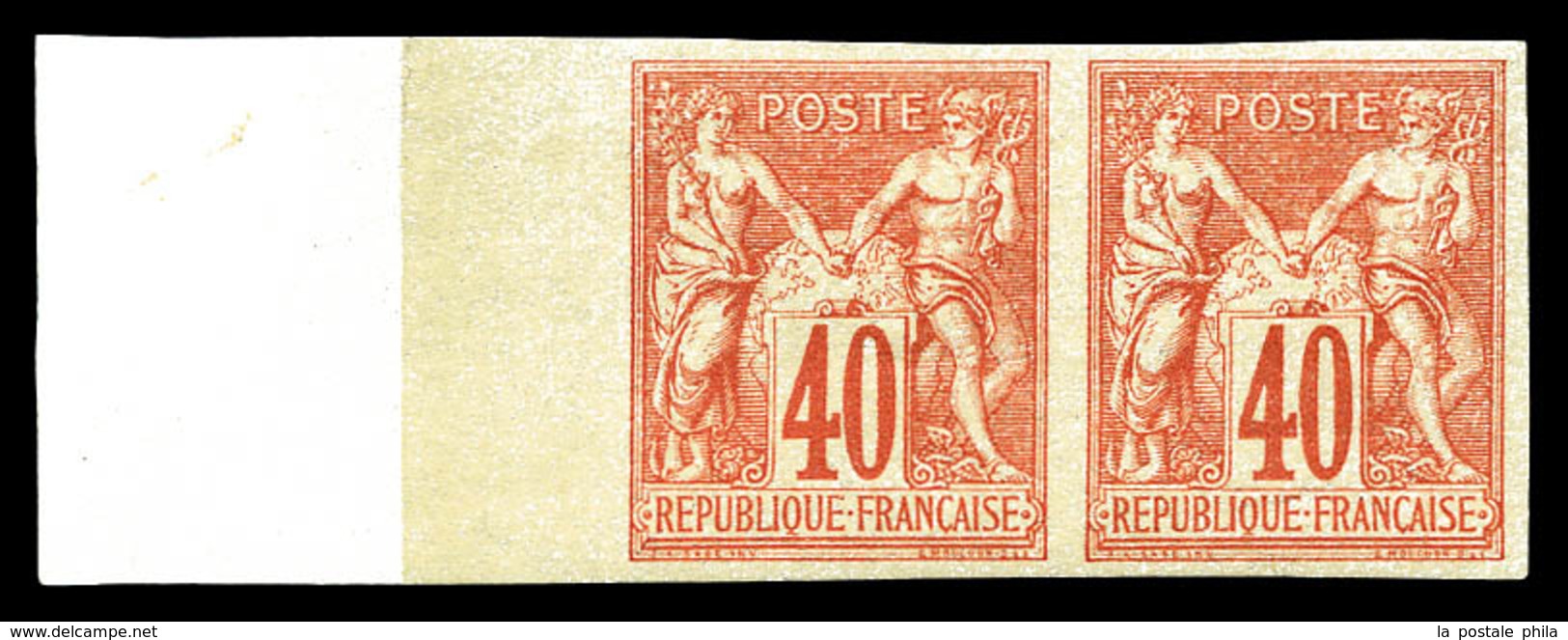 ** N°70a, 40c Rouge-orange Type I Non Dentelé En Paire, Bord De Feuille Intégral Avec Fond De Sûreté, Fraîcheur Postale. - 1876-1878 Sage (Type I)