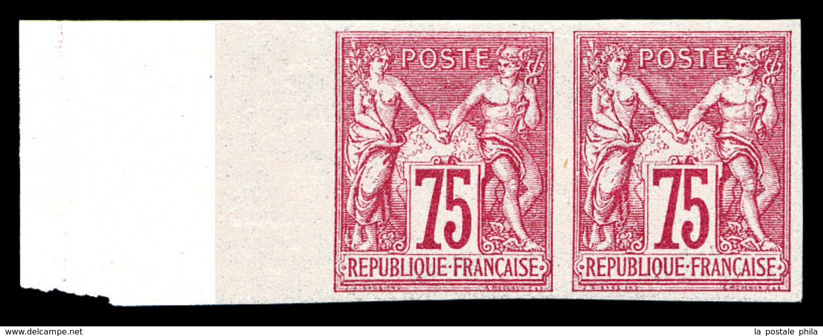 ** N°71a, 75c Carmin Type I Non Dentelé En Paire, Bord De Feuille Intégral Avec Fond De Sûreté, Fraîcheur Postale. SUP ( - 1876-1878 Sage (Type I)