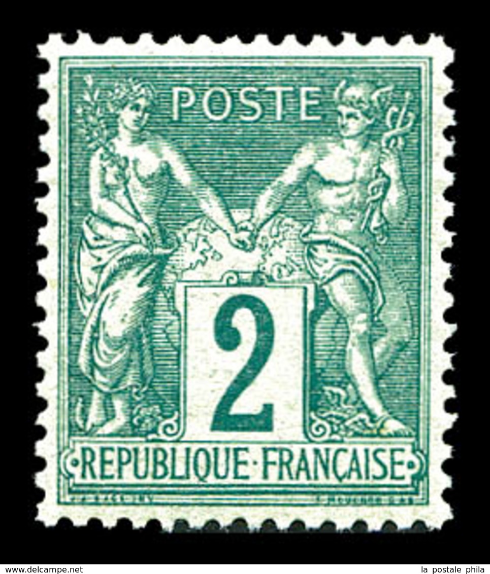 ** N°74, 2c Vert Type II, Fraîcheur Postale, Très Bon Centrage. SUP (signé Calves)  Qualité: ** - 1876-1878 Sage (Type I)