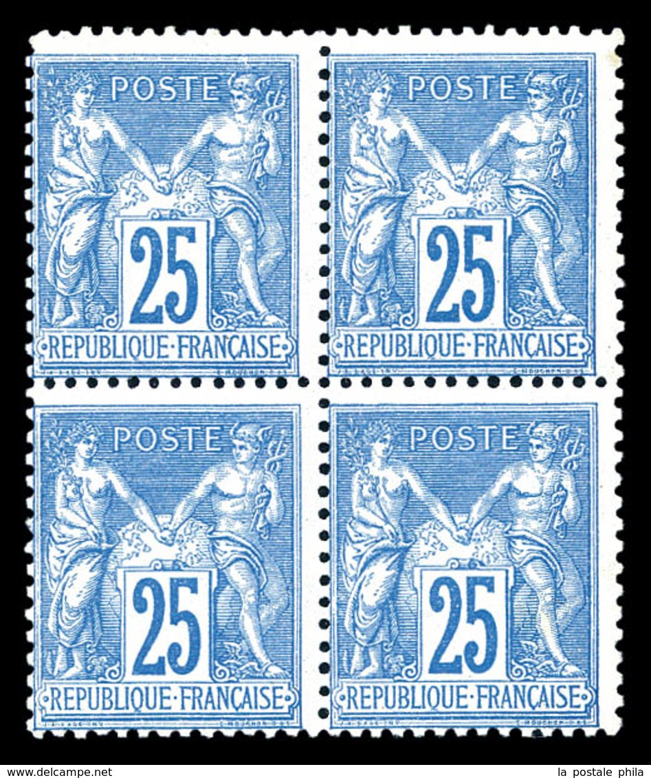 ** N°79, 25c Bleu, Bloc De Quatre (2ex*), Très Frais. TB. R. (certificat)  Qualité: ** - 1876-1878 Sage (Type I)