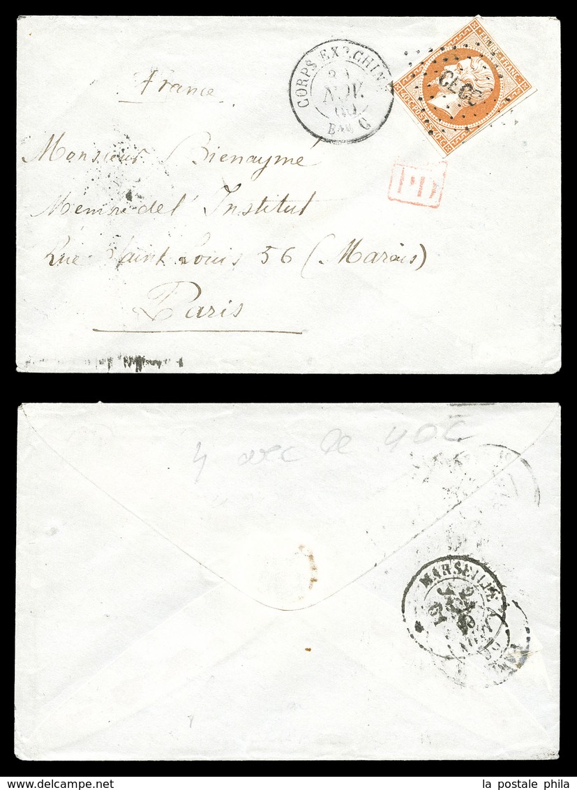 O N°16, 40c Empire Obl Losange 'CEBA' + Càd 'CORP EXP.CHINE Bau C' Sur Petite Lettre à Destination De Paris, Seulement 4 - 1849-1876: Klassieke Periode