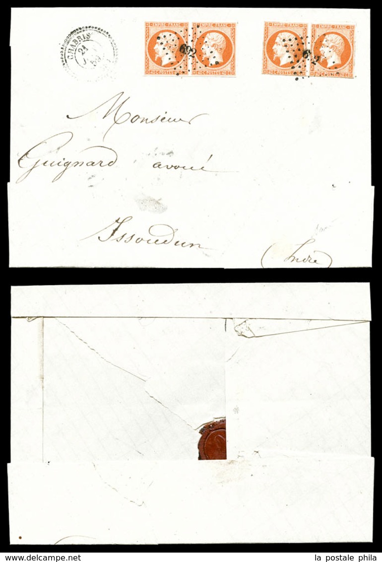 O N°16, 40c Empire: 2 Paires Sur Lettre Quadruple Port De Chabris Le 21 Janv 1859 Pour Issoudun. Moins De 5 Pièces Connu - 1849-1876: Klassieke Periode