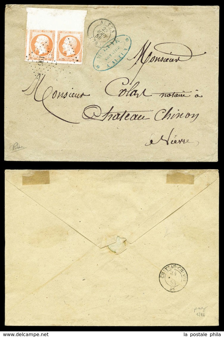 O N°16, 40c Empire En Paire Haut De Feuille, Grandes Marges Avec Voisins Sur Lettre D'Autun Le 23 Août 58 Pour Chateau C - 1849-1876: Klassieke Periode