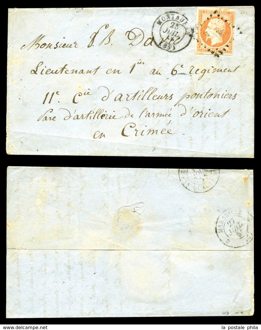 O N°16, 40c Empire Sur Lettre En Double Port De Montauban Le 25 Juillet 1855 Pour Un Lieutenant En Crimée, Arrivée Au Qu - 1849-1876: Classic Period