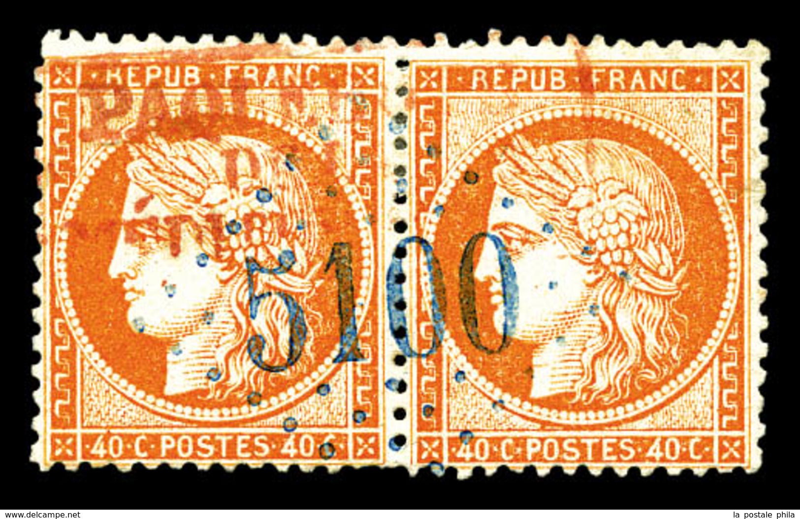 O N°38, Siège, Paire De 40c Orange Obl GC '5100' De Trebizonde En Bleu. SUP (signé Calves)  Qualité: O - 1849-1876: Periodo Clásico
