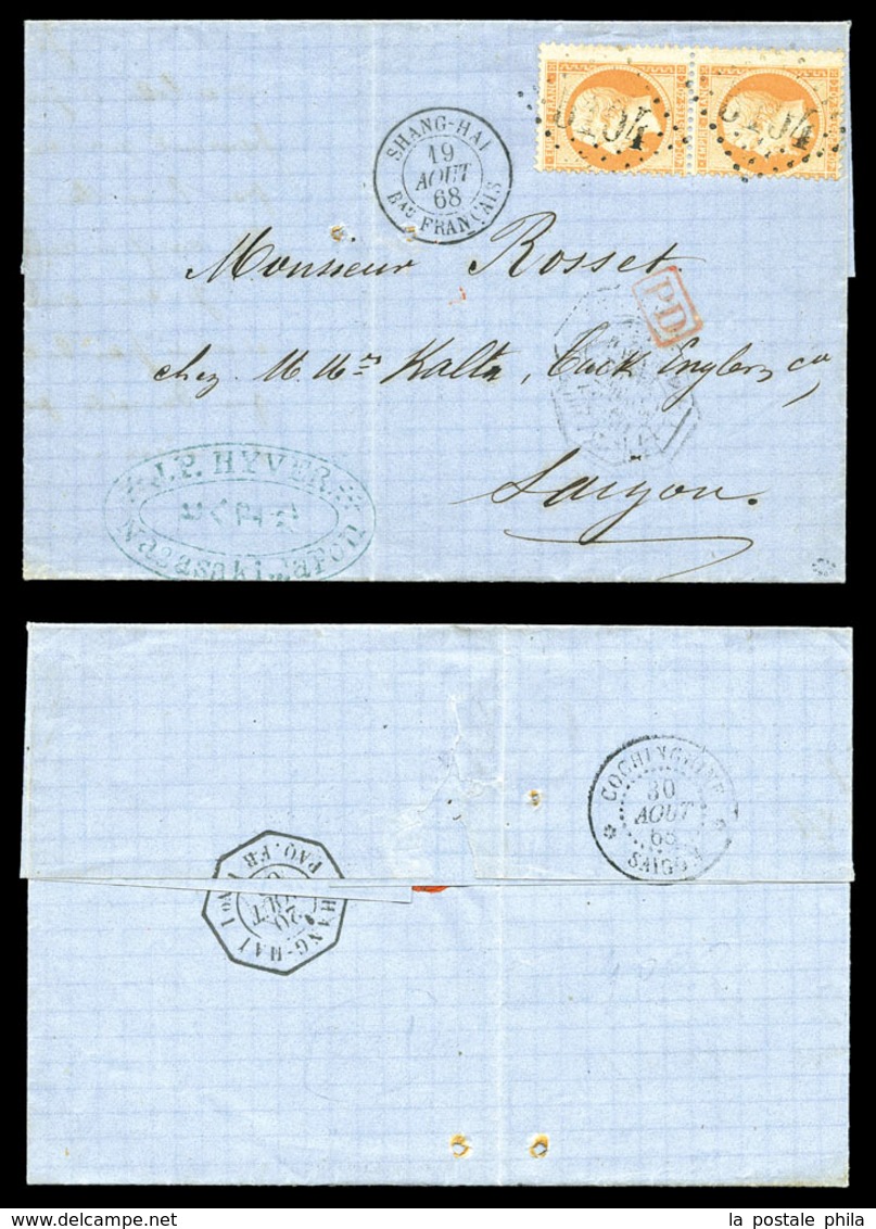 O N°23, 40c Orange En Paire Sur Lettre De NAGASAKI Le 12 Aout 1868 (pli Confié) Déposée Au BFE De SHANGHAI Le 19 Aout 18 - 1849-1876: Classic Period