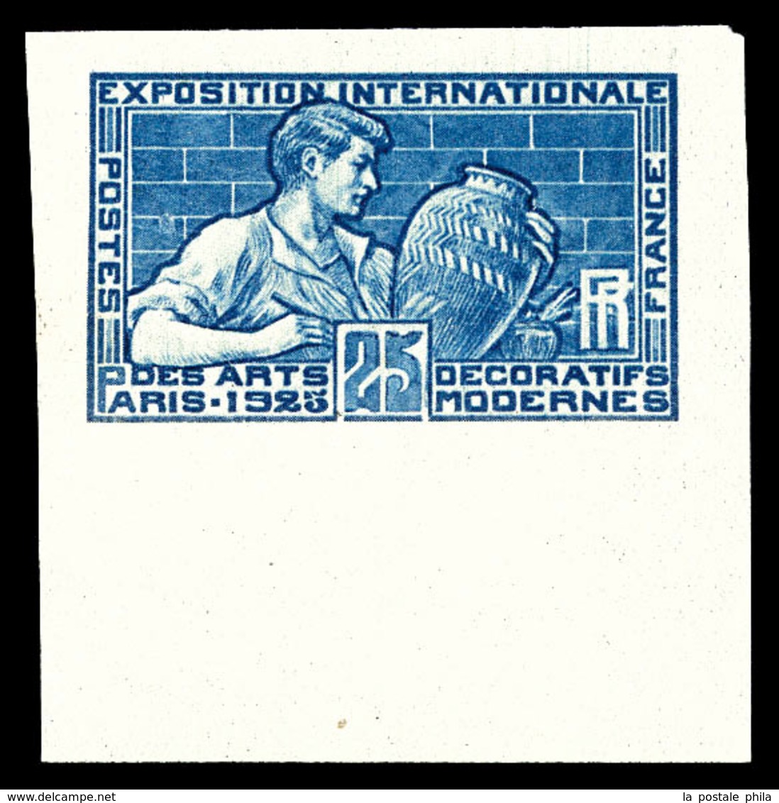 ** Non émis, 25c Potier, épreuve En Bleu Sur Papier Gommé, Bdf. SUP. R.R. (certificat)  Qualité: ** - 1900-02 Mouchon