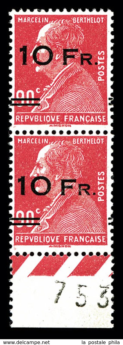 ** N°3d, Berthelot, 10F Sur 90c Rouge, Surcharge Espacée Tenant à Normal Bas De Feuille Numéroté, Bon Centrage, Fraîcheu - 1927-1959 Mint/hinged