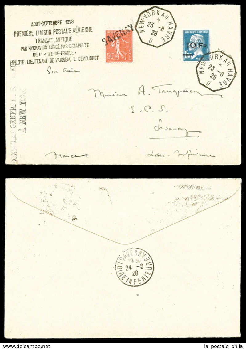 O N°4, Pasteur 10F Sur 1F50 Bleu Surchargé à Bord Du Paquebot 'Ile De France', CENTRAGE PARFAIT, (+N°199) Sur Lettre Ave - 1927-1959 Postfris