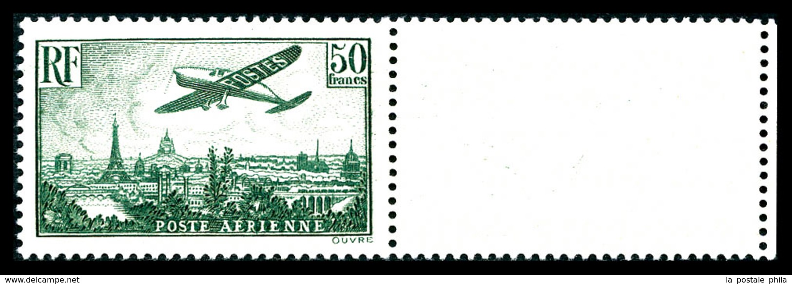 ** N°14b, 50F Vert-foncé Coin De Feuille, SUP (signé Calves/certificat)  Qualité: **  Cote: 2400 Euros - 1927-1959 Mint/hinged