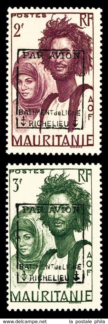 ** N°4/5, Tmbres De Mauritanie Surchargés 'PAR AVION RICHELIEU', La Paire SUP (signés/certificat)  Qualité: **  Cote: 11 - Military Airmail