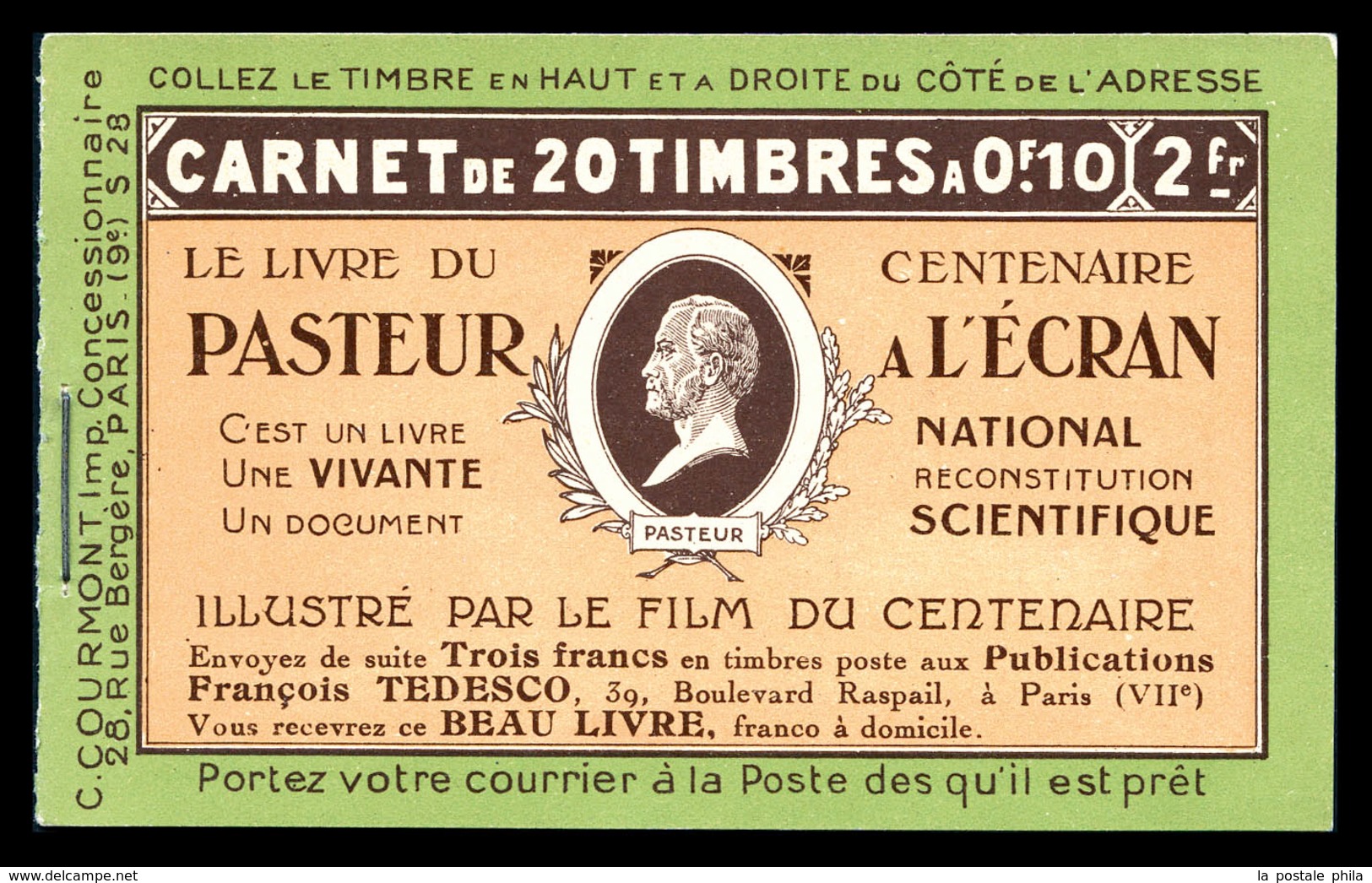 ** N°170-C2, Série 28, PASTEUR A L'ECRAN, Couverture Cartonnée. SUP (certificat)  Qualité: ** - Andere & Zonder Classificatie