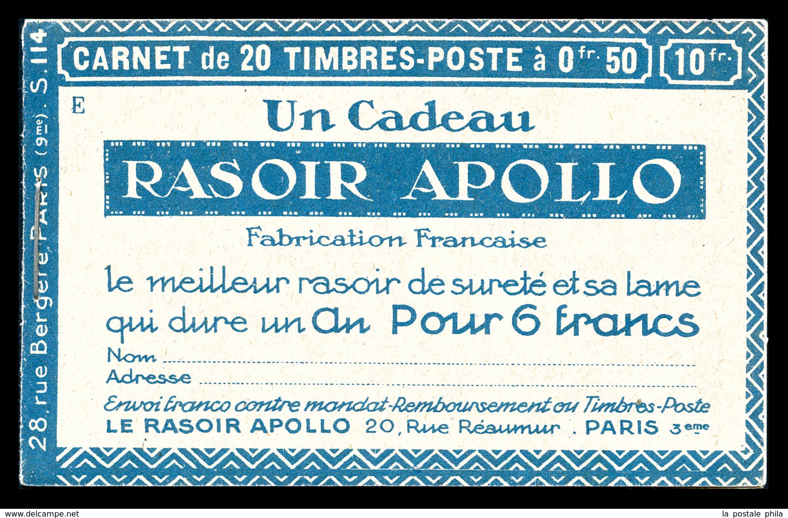 ** N°199-C3, Série 114 E-A, RASOIR APOLLO Et LONGINES. SUP. R.R. (certificat)  Qualité: ** - Andere & Zonder Classificatie