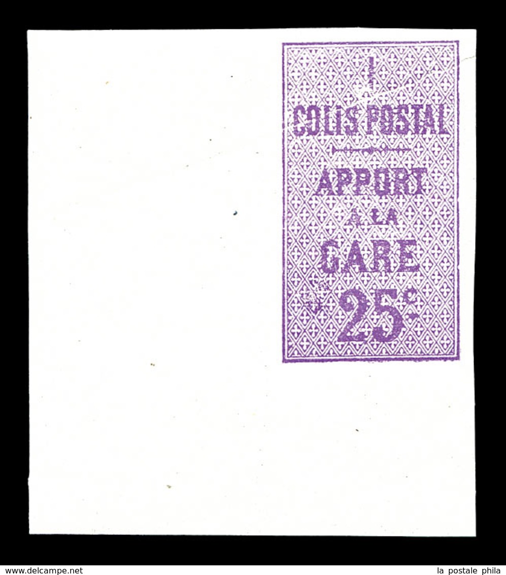 ** N°3, 25c 'Apport à La Gare', épreuve En Violet Non Dentelée Cdf (avec Variété Pli Accordéon). SUP (certificat)  Quali - Mint/Hinged