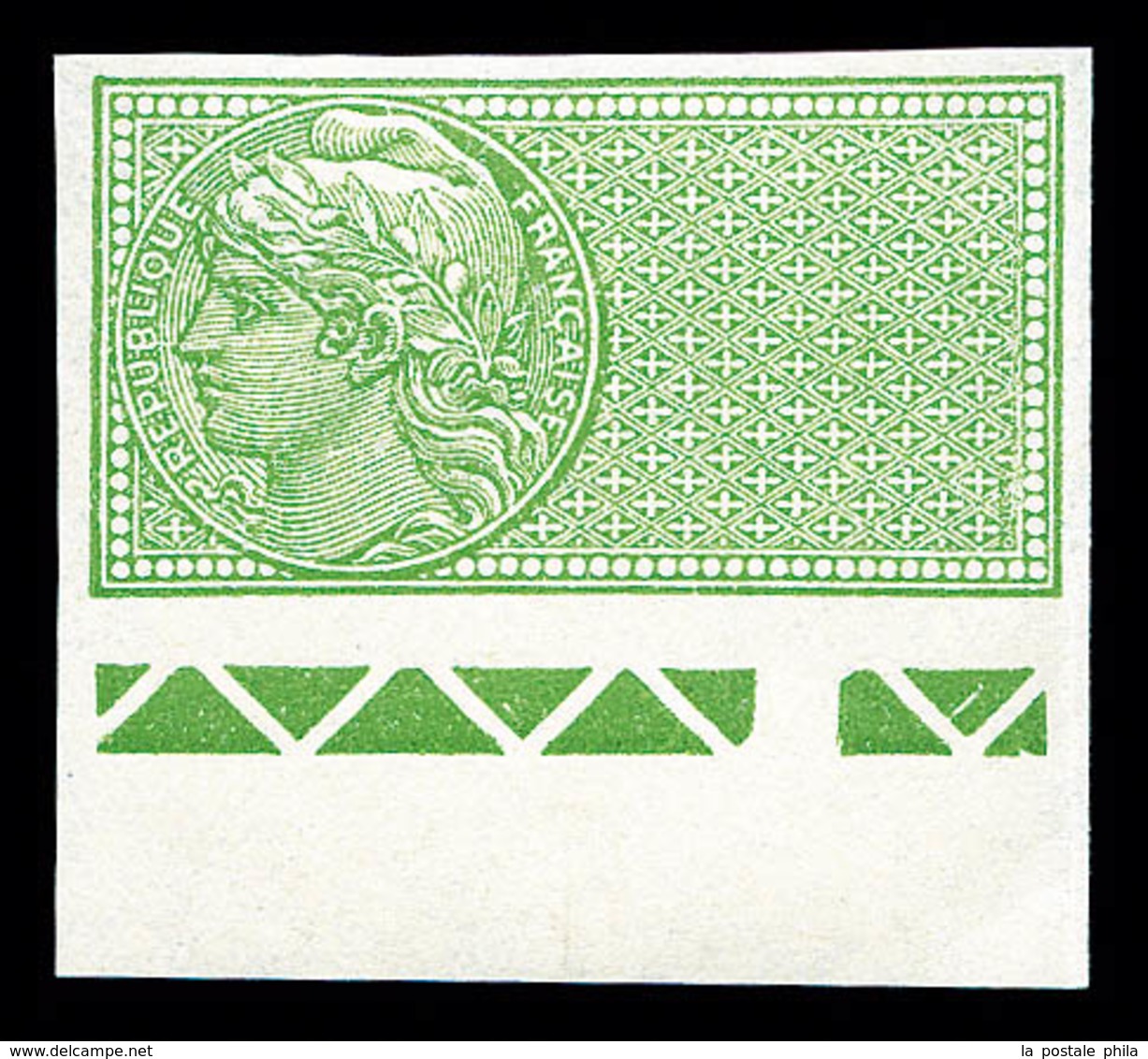 ** N°33e, Vert Sans Légende, NON DENTELÉ, Bas De Feuille, SUPERBE (certificat)  Qualité: ** - Mint/Hinged