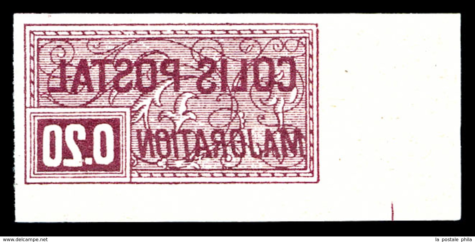 ** N°154B, N° Maury, 20c Lilas-brun Non Dentelé, Impression Inversée Cdf, Tirage Special De 25 Exemplaires. SUPERBE. R.R - Neufs