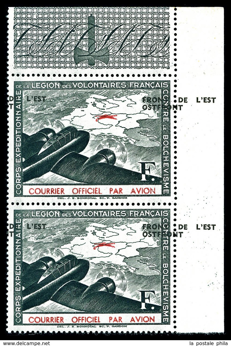 ** N°4a, F Vert Foncé Et Rouge: Surcharge à Cheval En Paire Cdf, TB (certificat)  Qualité: **  Cote: 270 Euros - War Stamps