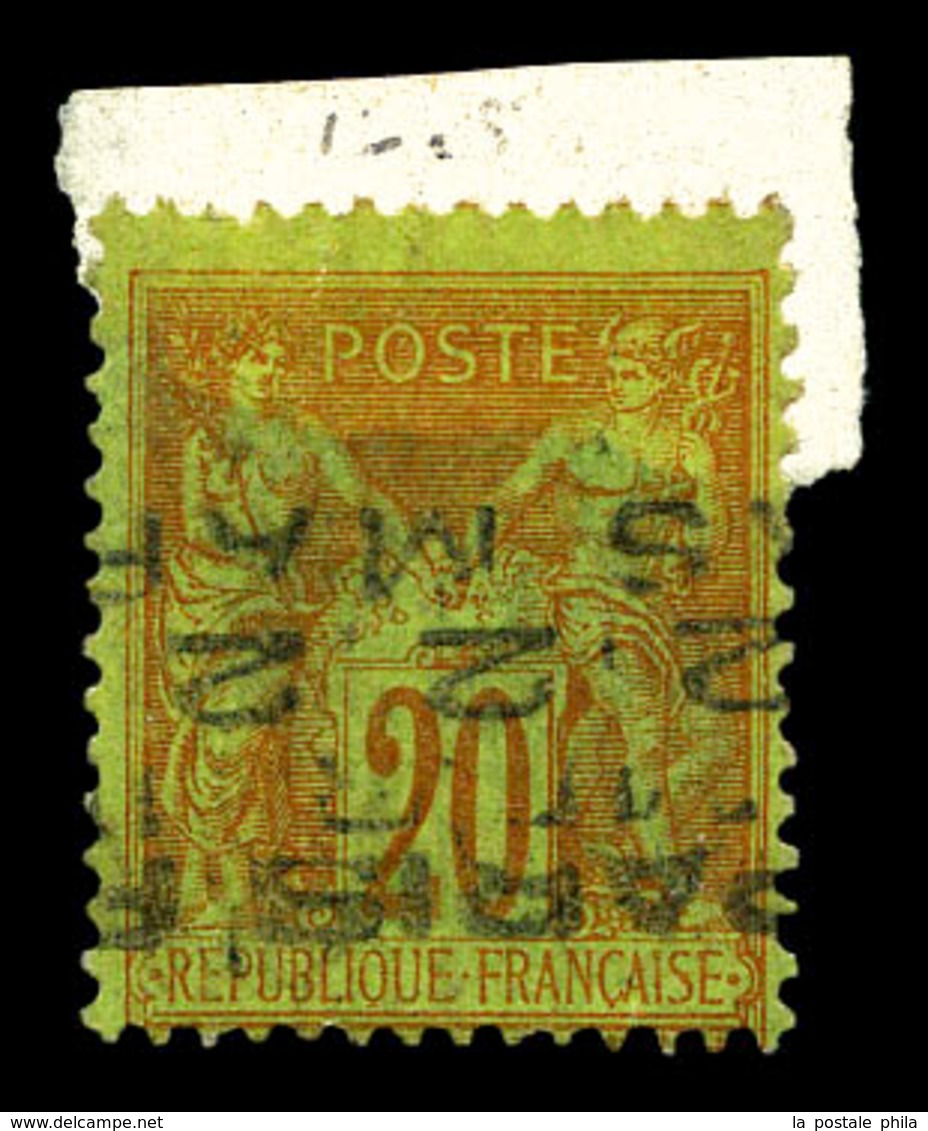 (*) N°6, 20c Brique Sur Vert Surchargé 4 Lignes Horizontalement Du 2 Mars, TTB. R.R.R (certificat)  Qualité: (*) - 1893-1947