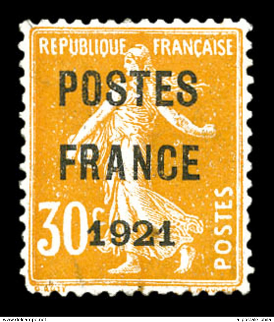 (*) N°35, 30c Orange Surchargé 'POSTE FRANCE 1921', Un Coin Légèrement Arrondi. TB. R.R. (signé Calves/certificats)  Qua - 1893-1947