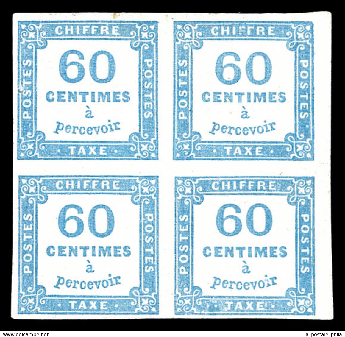 (*) N°9, 60c Bleu En Bloc De Quatre. TB (signé Brun)  Qualité: (*)  Cote: 500 Euros - 1859-1959 Used