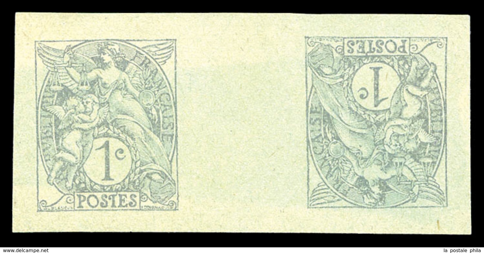 (*) N°107, 1c Gris Sur Vert, TETE-BECHE Avec Pont. TTB (certificat)  Qualité: (*) - Unused Stamps