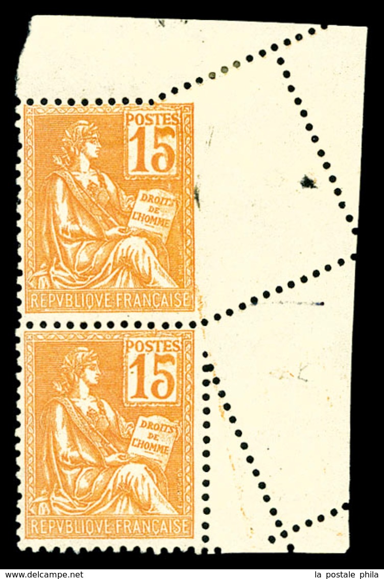 ** N°117, 15c Mouchon, Piquage Oblique Par Pliage En Paire Cdf (1ex*). TTB  Qualité: **  Cote: 425 Euros - Unused Stamps