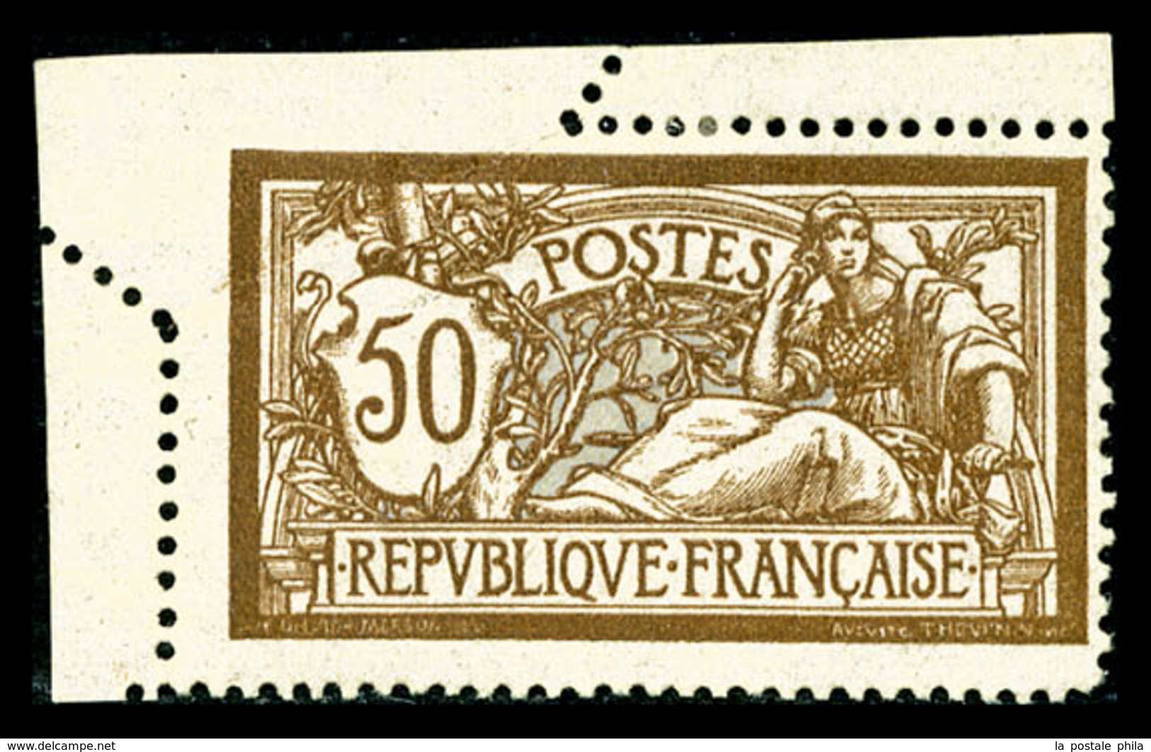 * N°120, 50c Merson, Piquage Oblique Par Pliage. SUP (certificat)  Qualité: *  Cote: 675 Euros - Unused Stamps