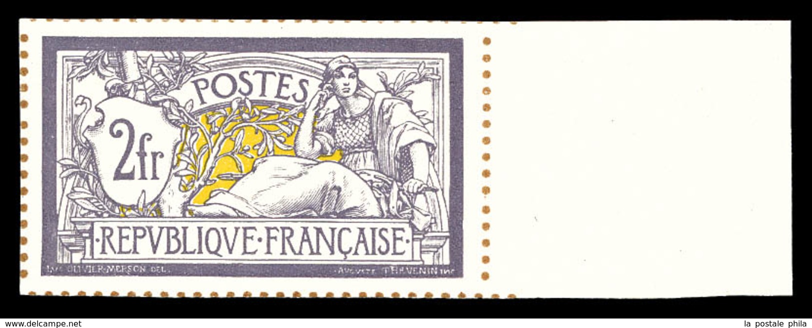 (*) N°122, 2F Violet Et Jaune: Tirage Sur Bristol Avec Dentelure Figurée, Bord De Feuille, Très Jolie Pièce, R.R. (certi - Ongebruikt