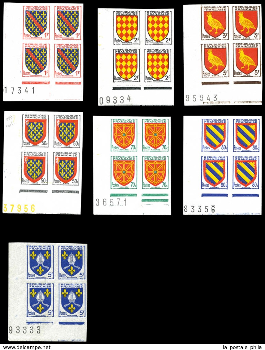 ** N°999/1005, Série Armoiries De 1954 En Blocs De Quatre Cdf Numérotés. TB  Qualité: **  Cote: 336 Euros - Non Classés