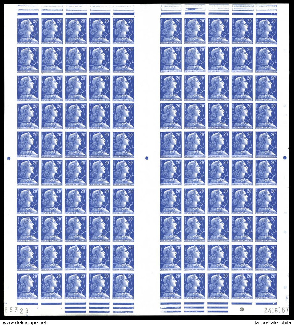 ** N°1011B, 20F Muller En Feuille Complète De 100 Exemplaires Datés Du 24.6.57. SUP. R. (certificat)  Qualité: **  Cote: - Zonder Classificatie