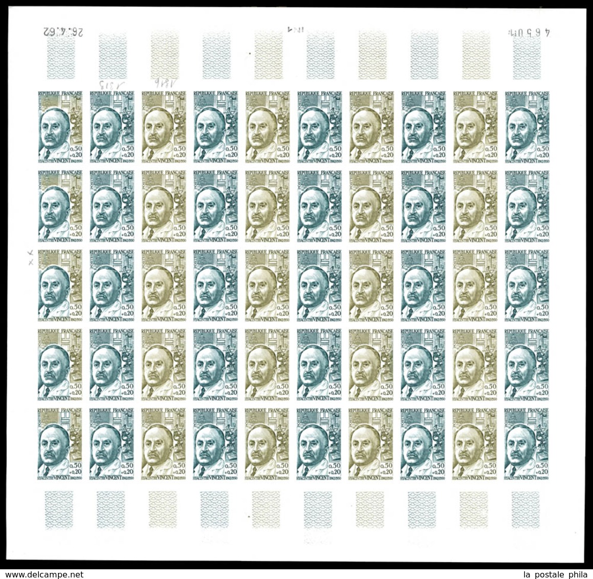 ** N°1345/50, Série Grands Hommes De 1962 En 6 Feuilles Complètes De 50 Exemplaires Dont 5 Multicolores, Datées. SUPERBE - Andere & Zonder Classificatie