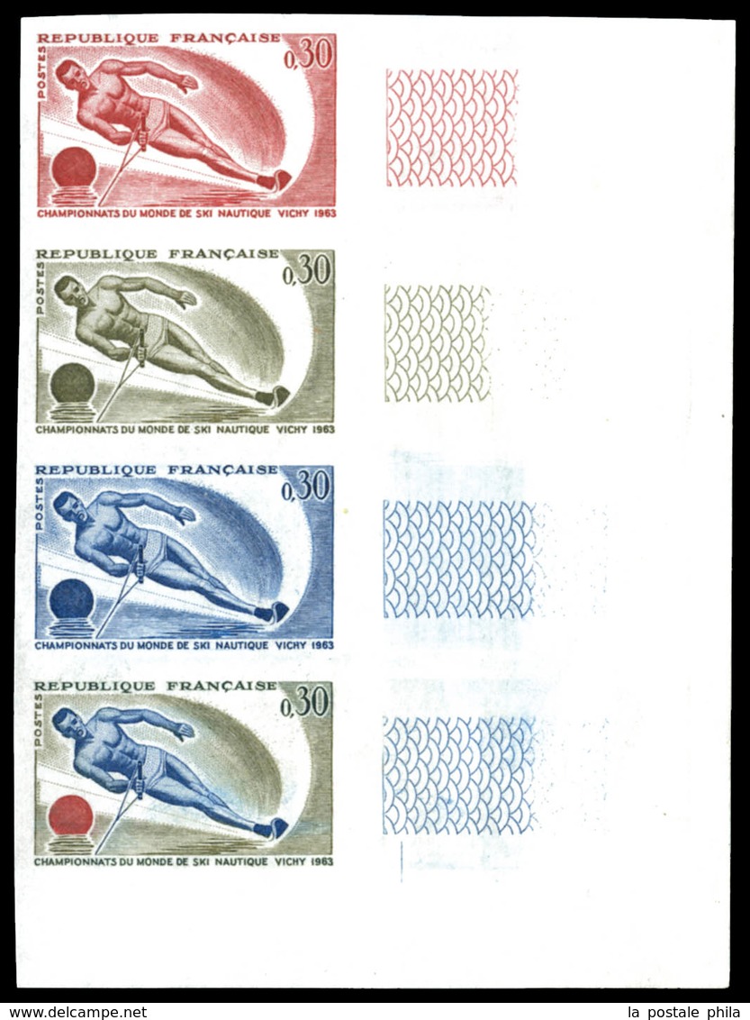 ** N°1395, Ski Nautique, Bande De 4 Exemplaires Dont 1 Multicolore. TB  Qualité: **  Cote: 350 Euros - Andere & Zonder Classificatie