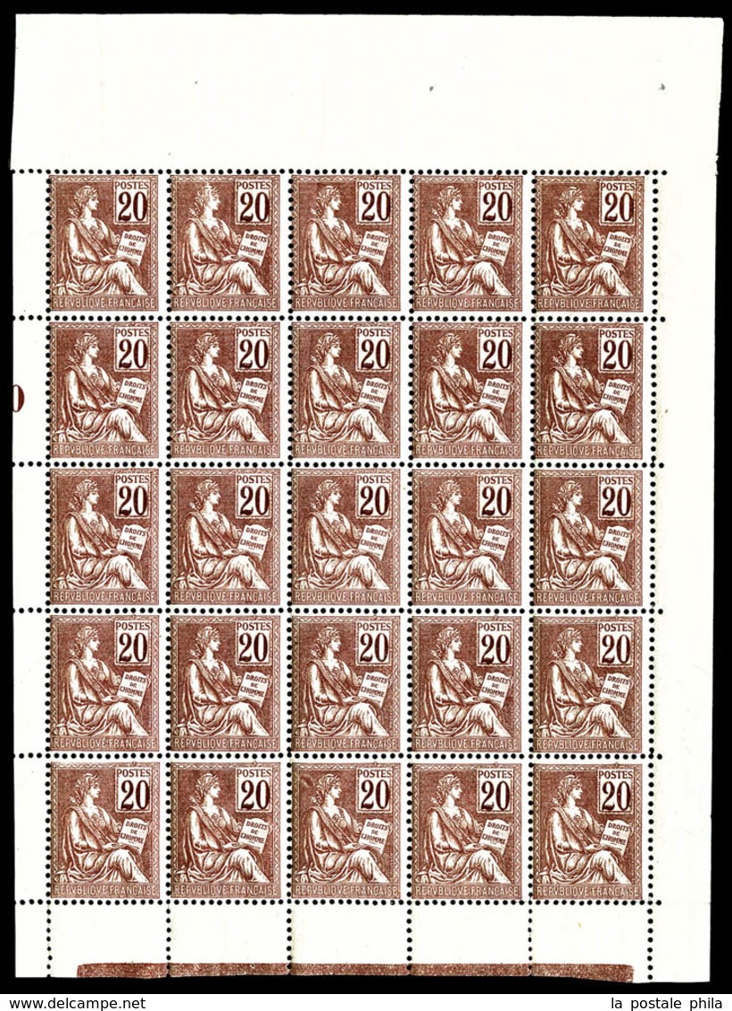 ** N°113, Mouchon, 20c Brun-lilas En PANNEAU DE 25 EXEMPLAIRES, Fraîcheur Postale, RARE Et SUPERBE (certificat)  Qualité - Volledige Vellen