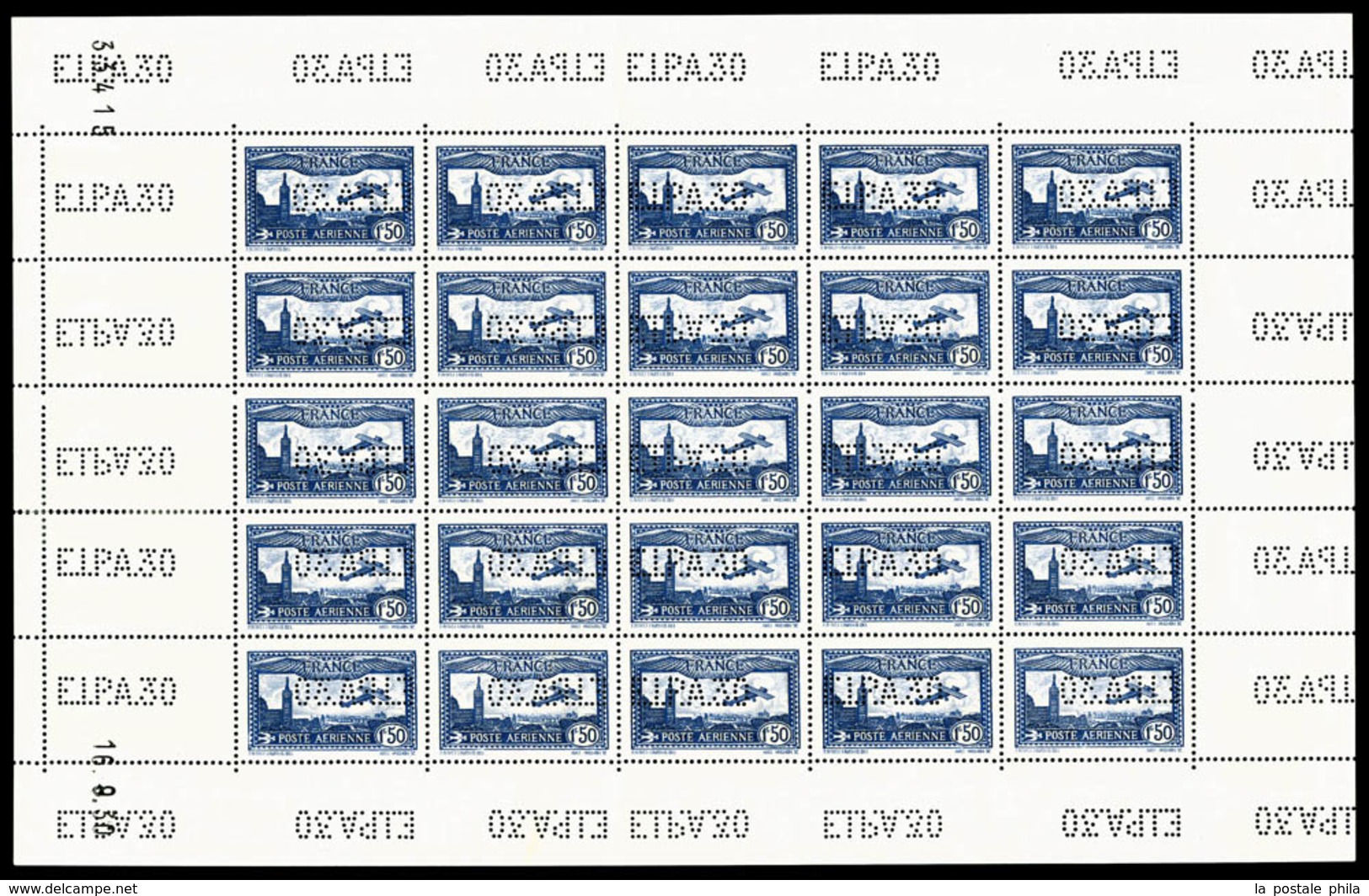 ** N°6c, 1F50 Outremer Perforé 'E.I.P.A.30' En Feuille Compète De 25 Exemplaires Datée Du 16/9/1930, RARE ET SUPERBE (si - Full Sheets