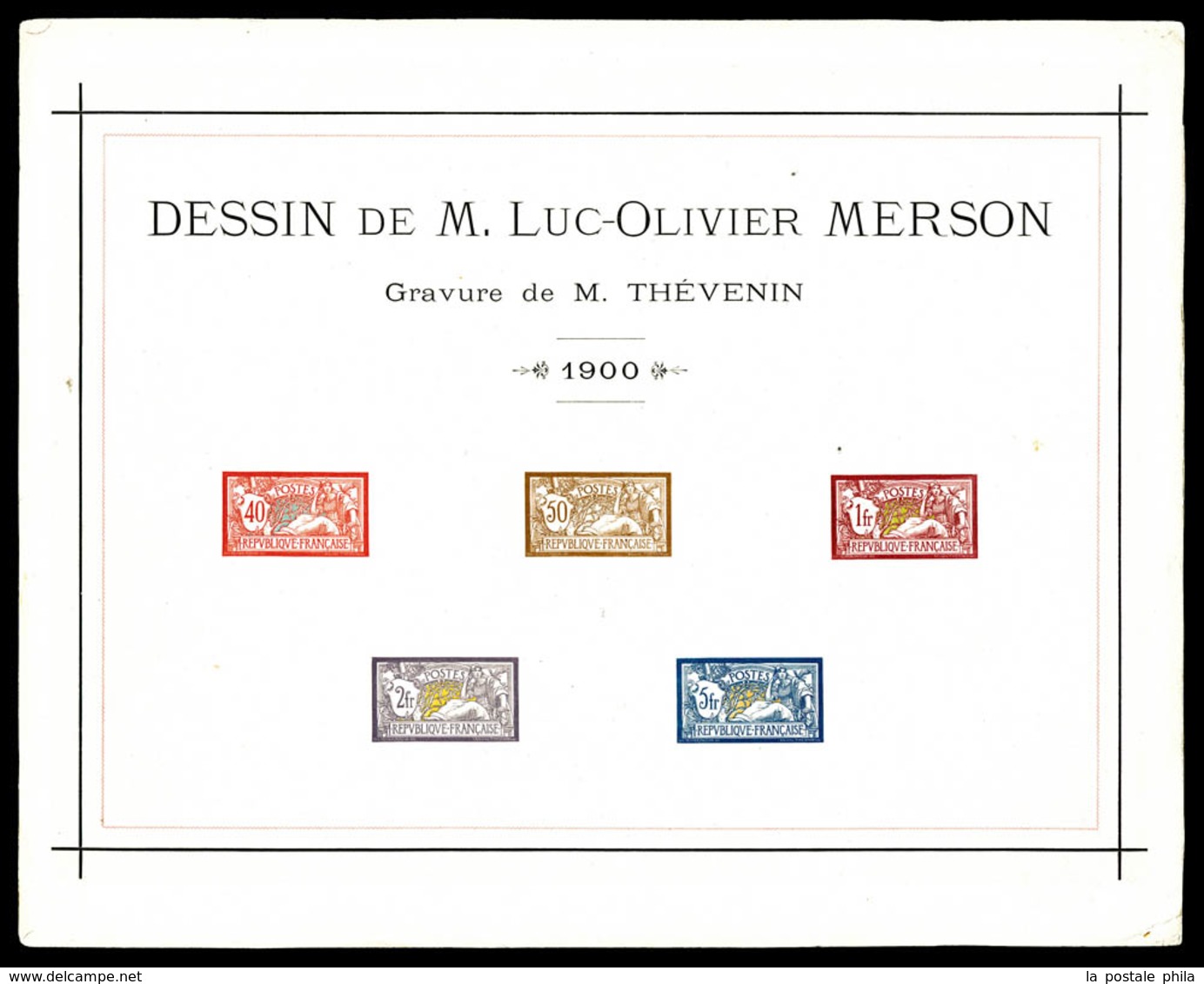 (*) Merson, épreuve Collective De 1900: La Série De 5 Valeurs Du 40c Au 5F, Pièce Exceptionnelle, Grande Raretée, SUPERB - Luxeproeven