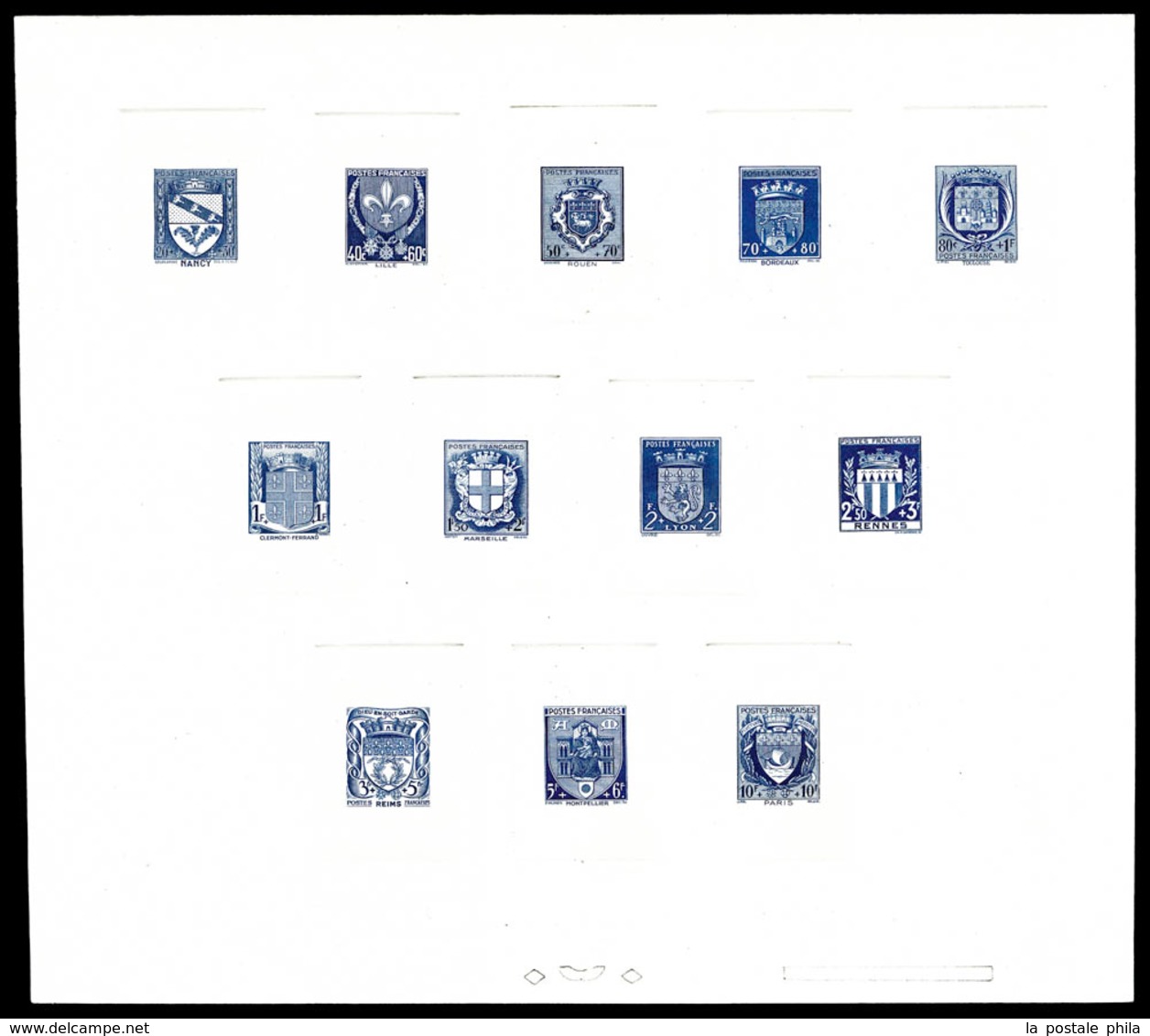 (*) N°526/37, Série Armoiries De 1941, épreuve Collective Unicolore Grand Format, R.R.R, SUP (certificat)  Qualité: (*)  - Luxury Proofs