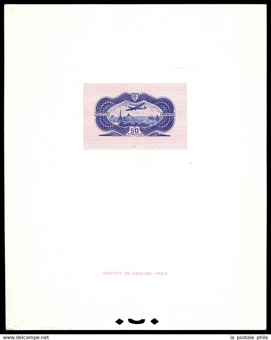 (*) N°15, Burelé, 50F Outremer En épreuve De Luxe Complète Provenant De L'institut De Gravure. SUP. R. (certificat)  Qua - Luxeproeven