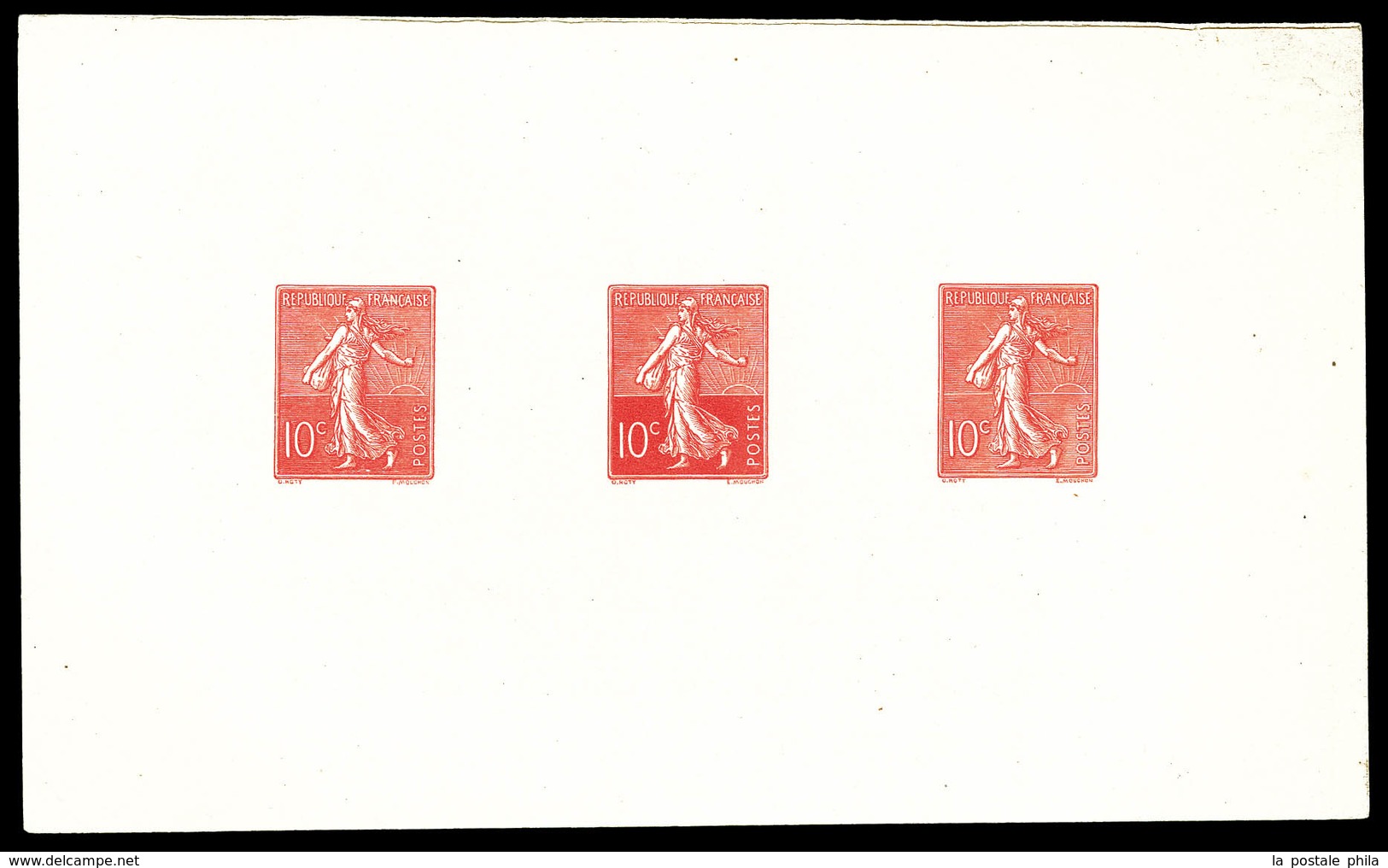 (*) N°133, Semeuse Roty: Epreuve Collective De 3 Valeurs En Rouge (pli Vertical Hors Timbres). R. (certificat)  Qualité: - Artist Proofs