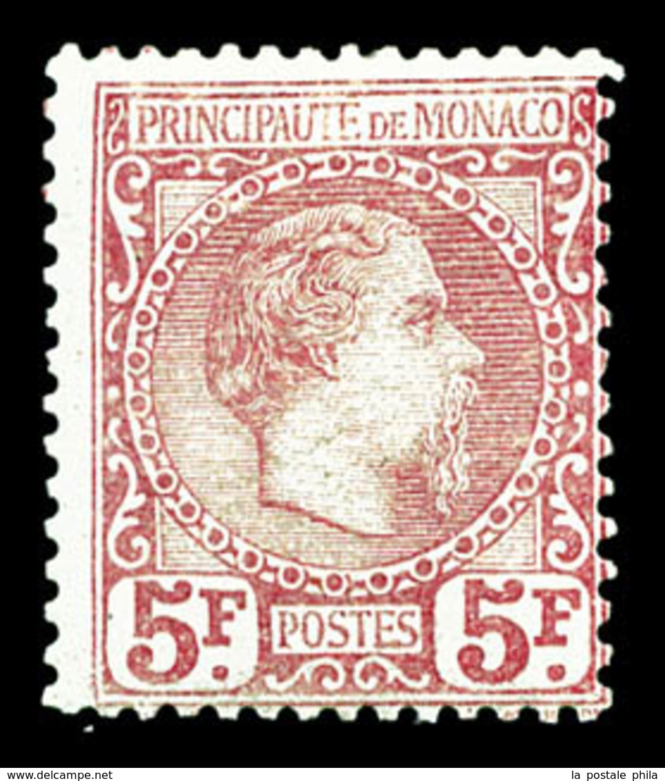 * MONACO, N°10, Charles III, 5F Carmin Sur Vert, Frais, R.R. TTB (certificat)  Qualité: *  Cote: 4500 Euros - Autres & Non Classés