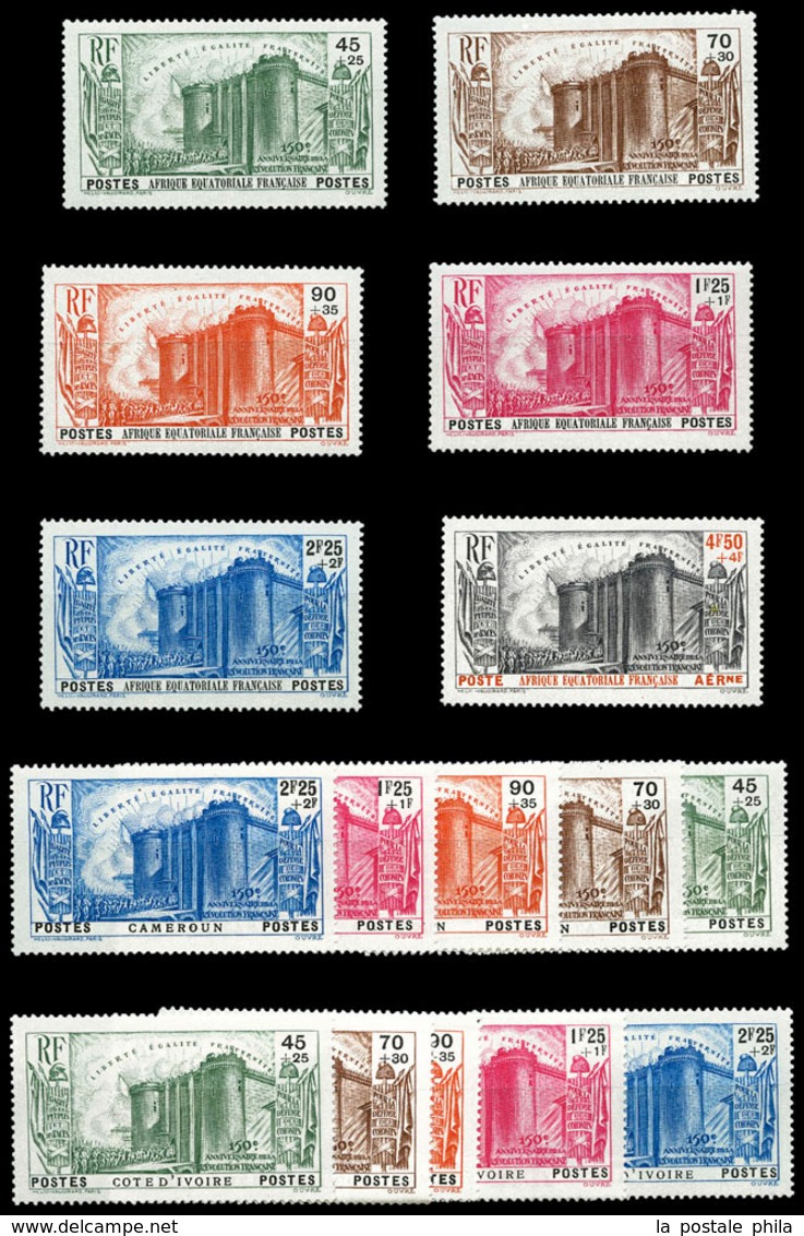 ** GRANDES SERIES COLONIALES, 150ème Anniversaire De La Révolution, La Série Complète: Poste, Les 120 Valeurs + Avion, L - 1939 150e Anniversaire De La Révolution Française