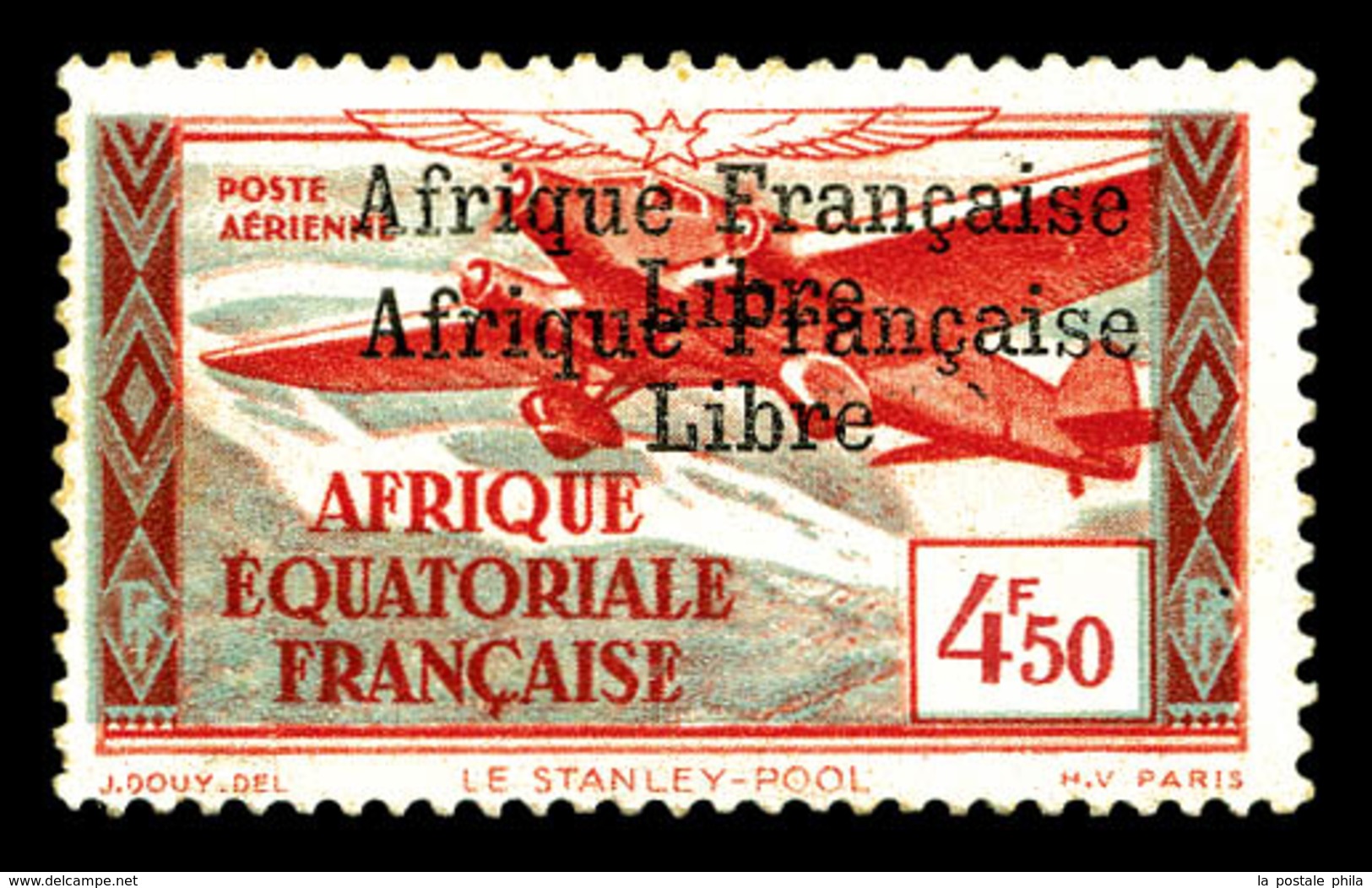 * AFRIQUE EQUATORIALE, PA: N°17a, 4f50 Brique Et Bl.gris, Surcharge Double. TTB (certificat)  Qualité: *  Cote: 350 Euro - Unused Stamps