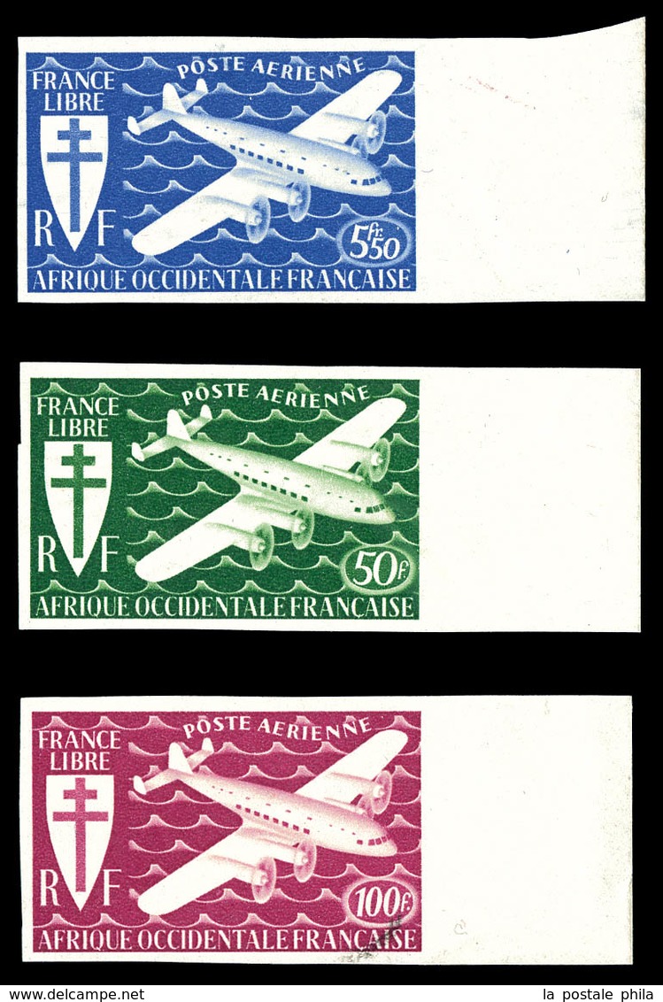 ** AFRIQUE OCCIDENTALE, PA: N°1/3, La Série Non Dentelée, Les 3 Valeurs Bdf. SUP (certificat)  Qualité: **  Cote: 600 Eu - Unused Stamps