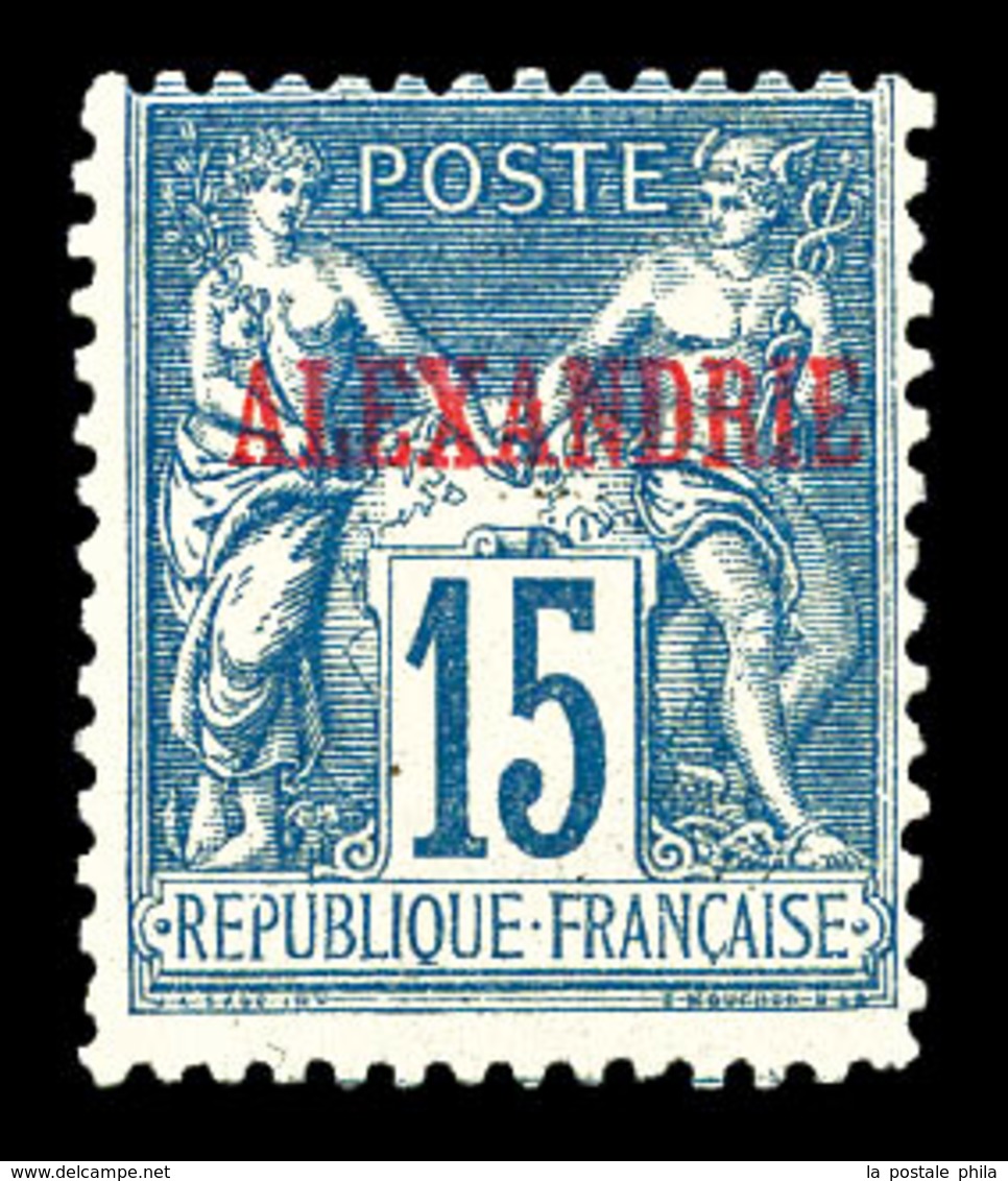 * ALEXANDRIE, N°9, 15c Bleu, Surcharge 'VATHY' à Sec (Maury N°7a), Tirage 150 Ex. SUP. R. (certificat)  Qualité: *  Cote - Ongebruikt