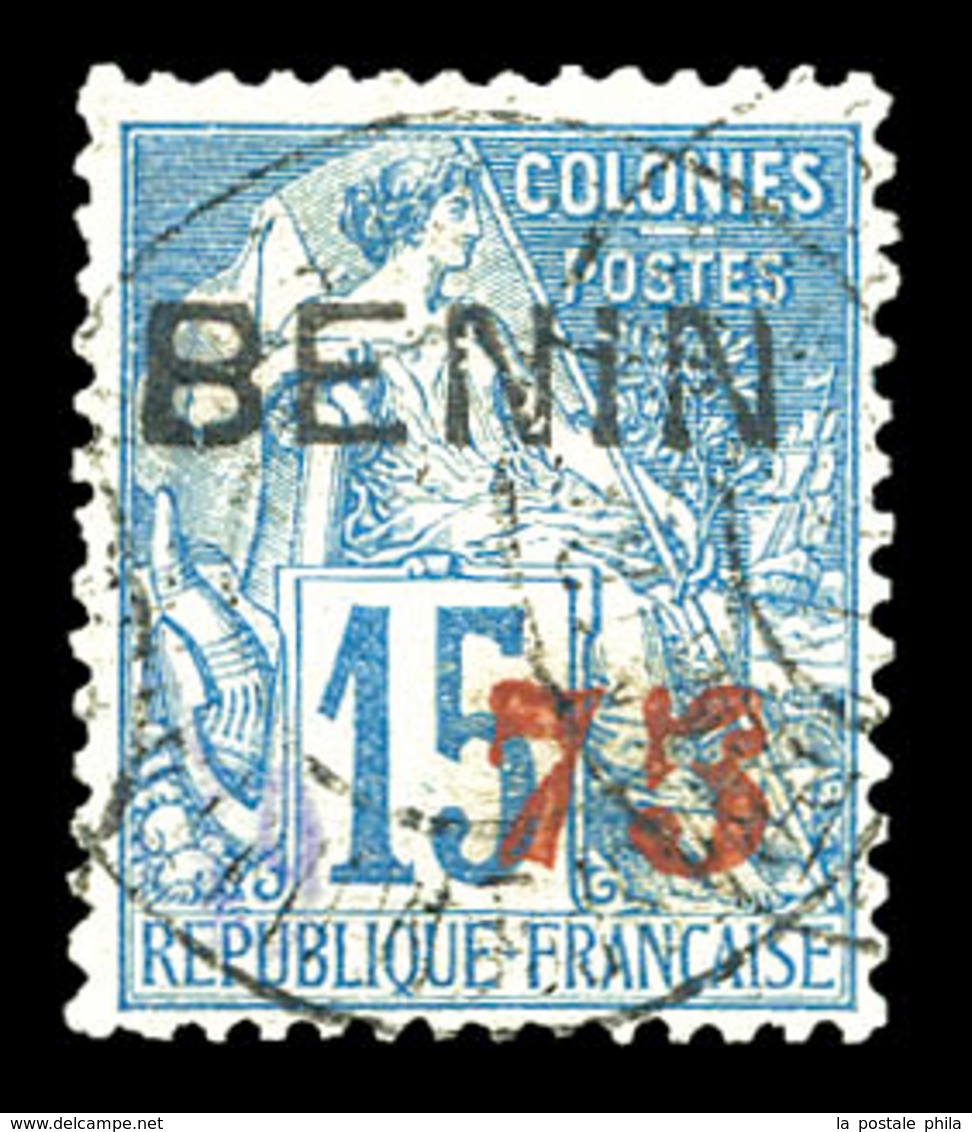 O BENIN, N°16, 75c Sur 15c Bleu Oblitéré Càd (tirage 500 Ex). TTB. R. (signé Brun/certificat)  Qualité: O  Cote: 700 Eur - Unused Stamps